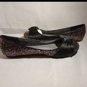 Fergalicious Alanis Too Black/Pink Sequin Ballet Flats w a Bow Size 7M
